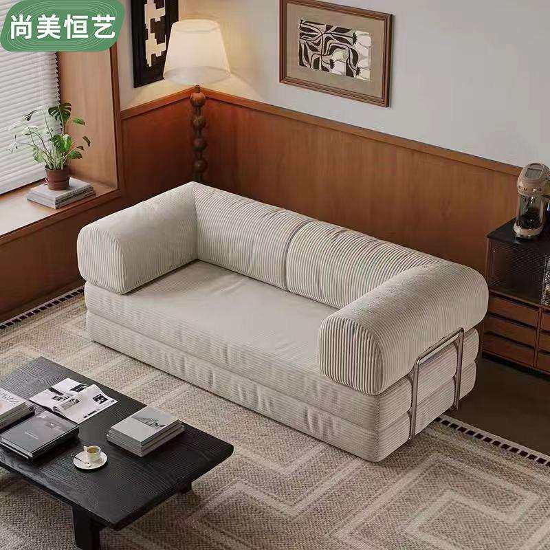 沙发床布艺客厅小户型中古复古美式沙发可拆洗模块沙发懒人沙发床