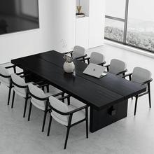 创意极简实木办公桌原木大板会议长桌轻奢设计师洽谈桌大型工作台