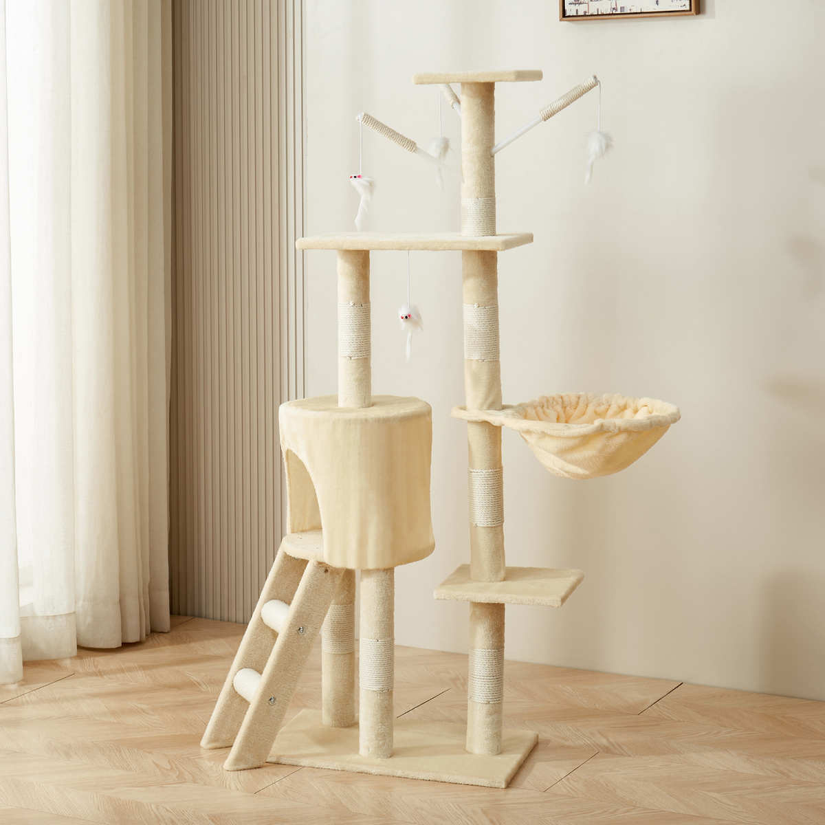 外贸代发绒布猫爬架耐抓猫树保温猫窝猫抓板一体式爬架多层不占地