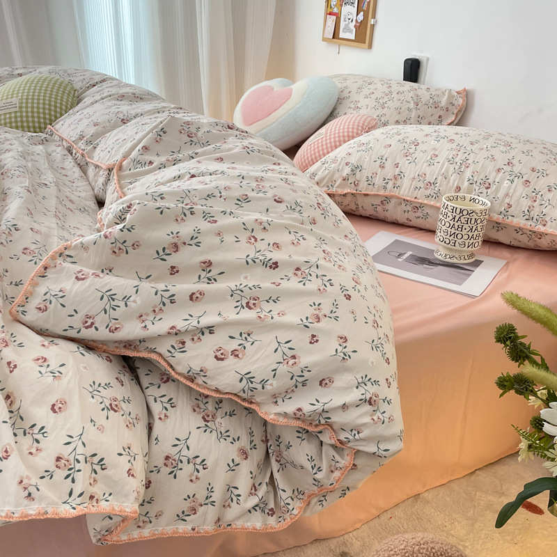复古1少女心田床单水洗碎花5小春夏园ins贝壳件套四纱被套绣.双层