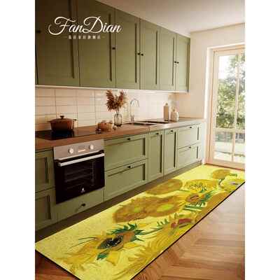 美式蓝色油画厨房专用地垫硅藻泥吸水吸油防滑脚垫可擦洗免洗地毯