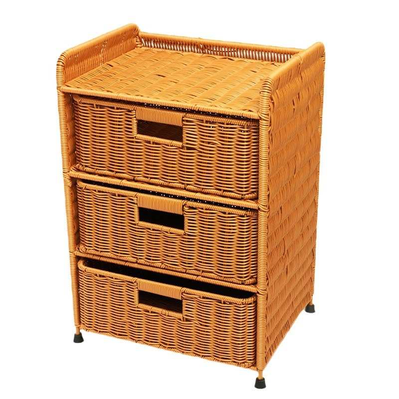 北欧风床头桌双层卧室简约小柜子床头柜家用储物床边柜仿藤编