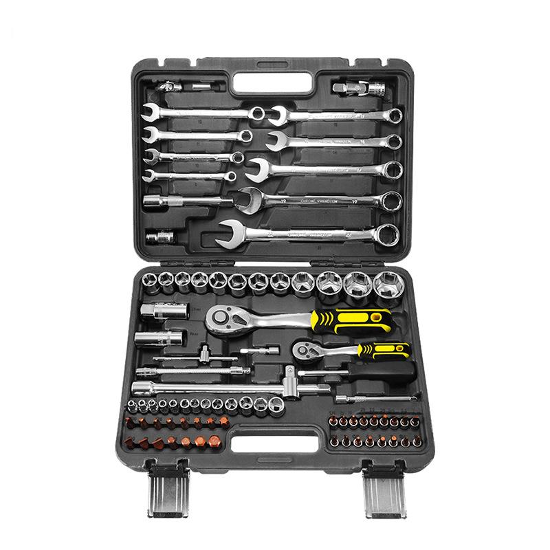 现货82件套组套棘轮套筒扳手火花塞工具组合套装汽修车用工具箱