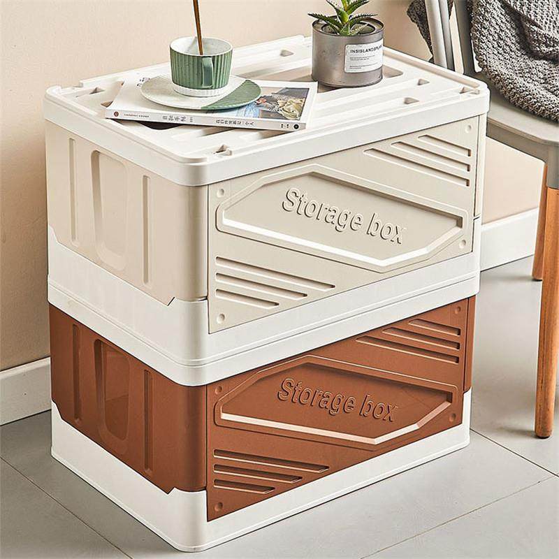 新款盖子带锁扣可叠堆式塑料收纳箱四轮折叠拉杆箱户外车载野营箱