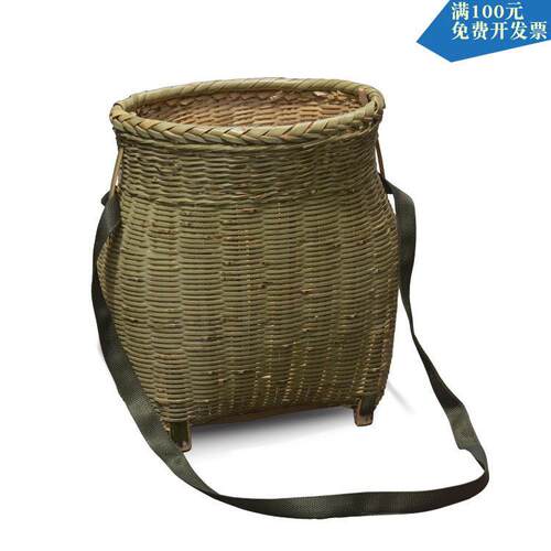 采茶篓竹编摘茶背篼可斜跨头层青皮编织水果大竹篮筐泥鳅鱼篓道具