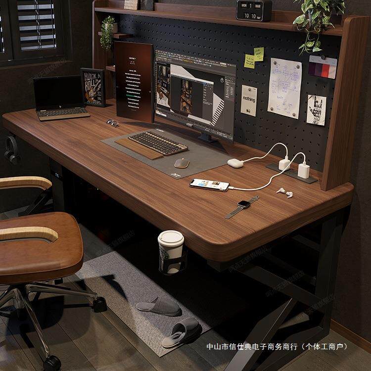 50厚全实木电脑桌台式可放主机书桌房间卧室桌子家用书桌书架一体