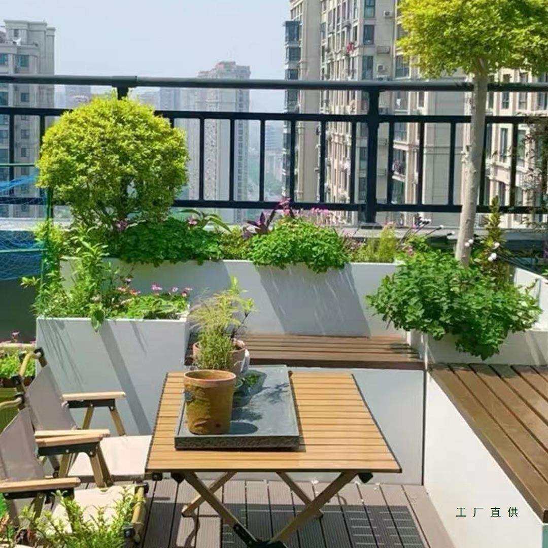 户外不锈钢花箱坐凳组合庭院花园露台室外塑木座椅凳发光景观花坛