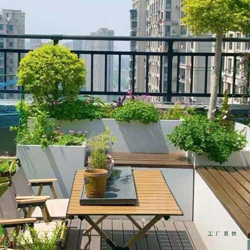 户外不锈钢花箱坐凳组合庭院花园露台室外塑木座椅凳发光景观花坛