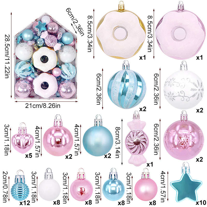 圆球异形新款盒装装扮布置装饰品72pcs 球房子挂件圣诞树圣诞彩绘