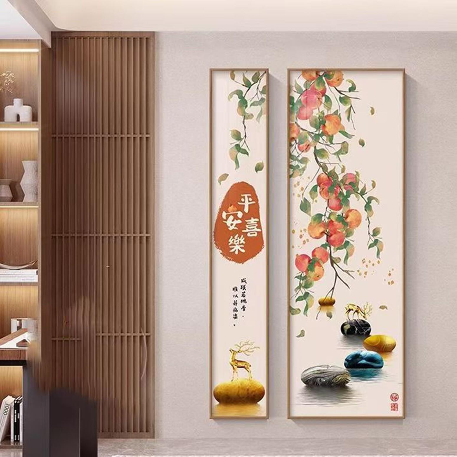 新中式事事如意入户玄关画九鱼图招财走廊过道壁画茶室墙面装饰画