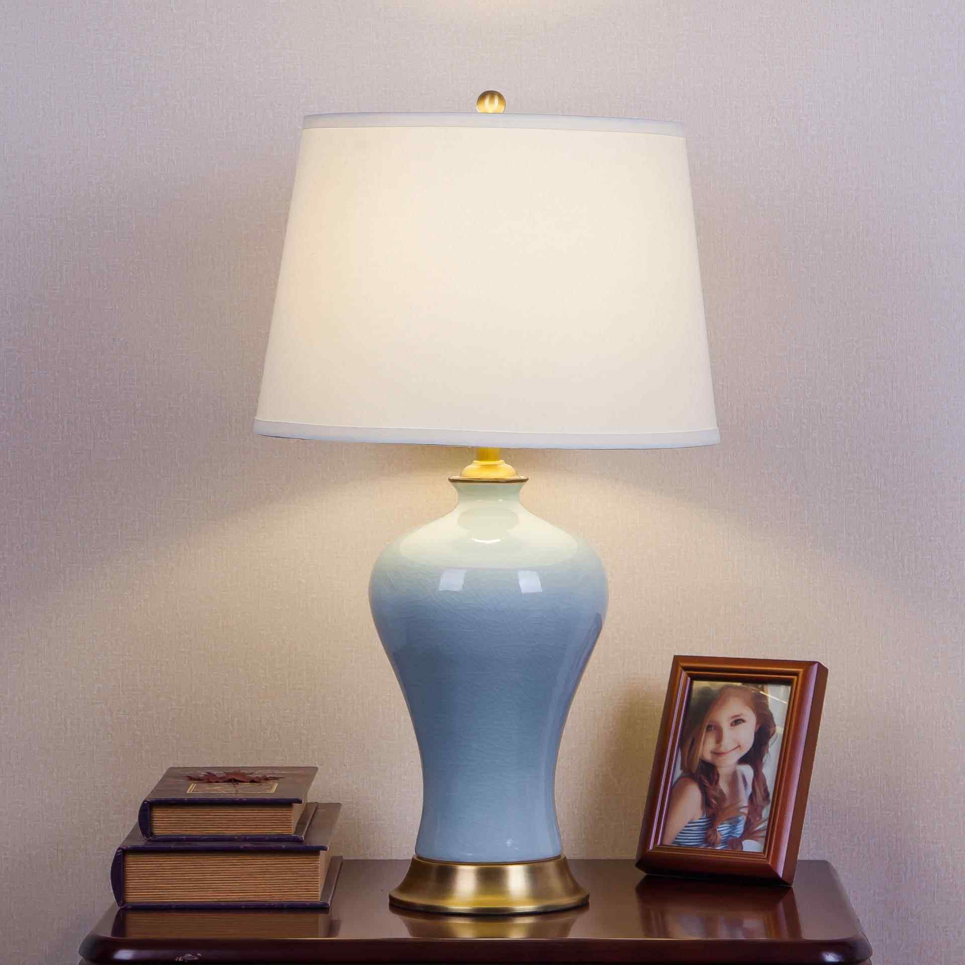 直销美式全铜陶瓷台灯客厅卧室床头现代中式简欧装饰裂纹青瓷