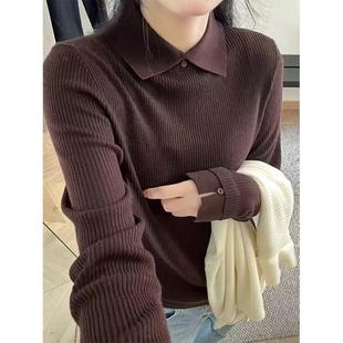 上衣大码 新款 显瘦长袖 女修身 内1218h 洋气秋冬极简风亨利领针织衫