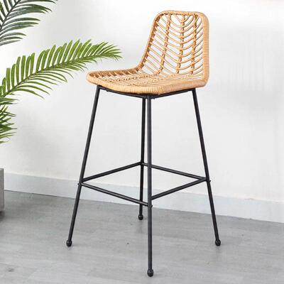 宿创意藤高椅端高脚凳室外别墅露背天/酒吧台椅民藤编靠椅绳