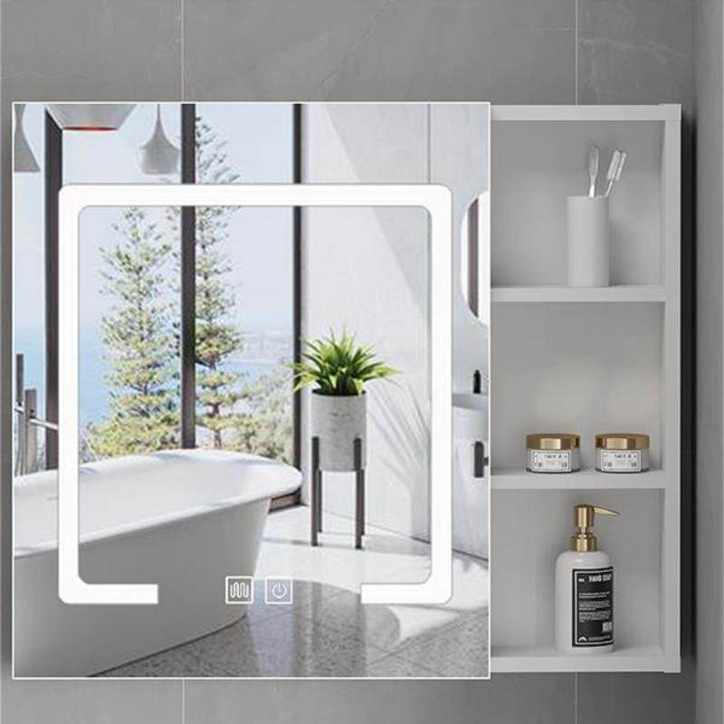 9U免打孔镜柜太空铝智能镜挂墙式梳妆柜带灯光除雾镜子储物柜化妆