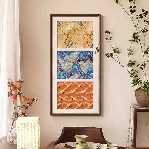 画al202503新中式客厅装饰花鸟国风餐厅挂画画实木斗框复古壁画柜