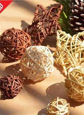 原木三色藤球装饰手工编织藤编装饰森系复古干花橱窗摄影道具摆件