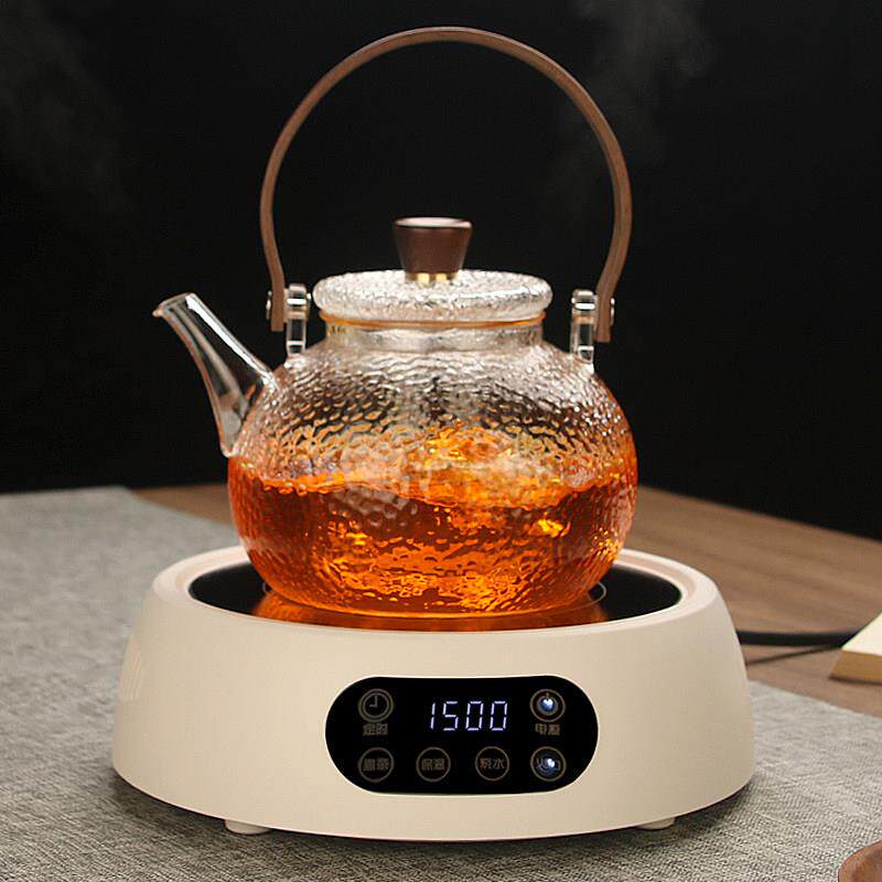 胡桃木锤纹煮茶壶蒸煮一体电陶炉玻璃提梁烧水壶水果茶蒸汽煮茶器