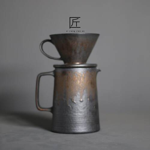 陶瓷手冲鎏金咖啡壶套装滴漏式v60咖啡过滤杯分享壶家用咖啡器具