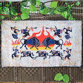 民族风蜡染画云南彝族斗牛餐厅客厅酒吧装 饰壁画手工特色布画挂