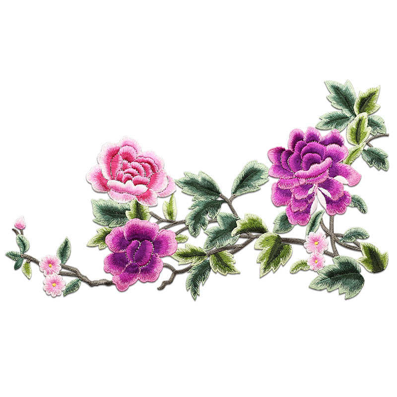 14线色丝线牡丹花布贴对称绣片DIY服饰装饰贴布民族风无胶手缝款