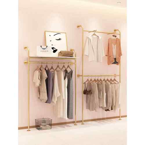 服装店展示架金色上墙壁挂式挂衣服架子女装店陈列架货架落地侧挂