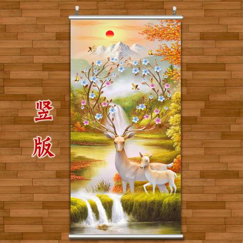 梅花鹿壁画中国风贴纸风水画年画招财鹿挂画客厅玄关装饰画山水画图片