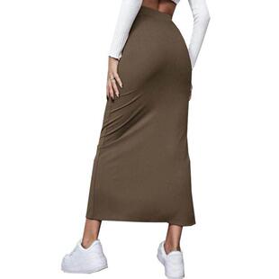 high length waisted half skirt女高腰开叉半身长裙 split Solid