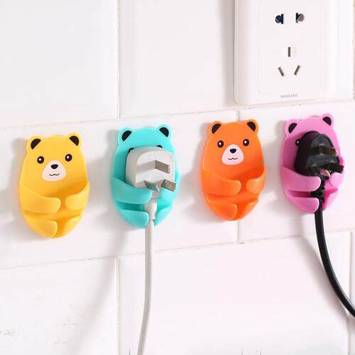 Cartoon Hug Bear No-Drill Plug Hook, Power Socket Organizer,