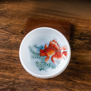省工美大师袁老师手绘品茗杯功夫茶具送礼 鸿运当头茶盏主人杯