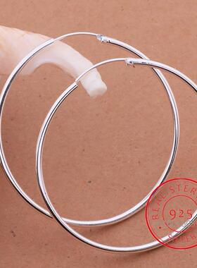 100% Pure 925 Sterling Silver Hoop Earrings For Women 50mm 6