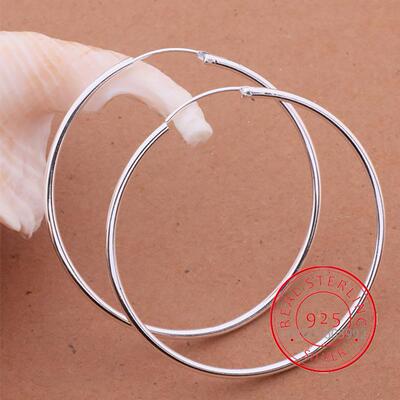 100% Pure 925 Sterling Silver Hoop Earrings For Women 50mm 6
