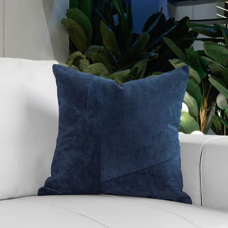 简约现代奢NIN蓝色芯绒不规轻拼接方枕沙发灯抱则枕套靠包样板间5