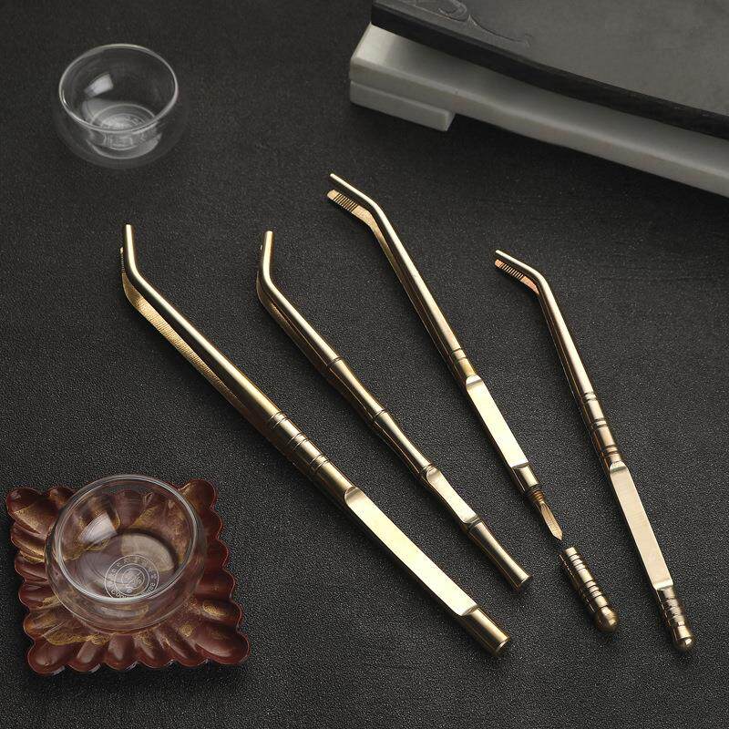 黄铜茶夹功夫茶具配件夹子黄铜防滑泡茶茶杯夹子镊子不锈钢茶夹子