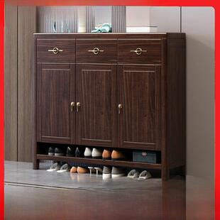 柜家用门口玄关隔实木客厅入户大容量多层鞋 架 乌金木鞋 新中式