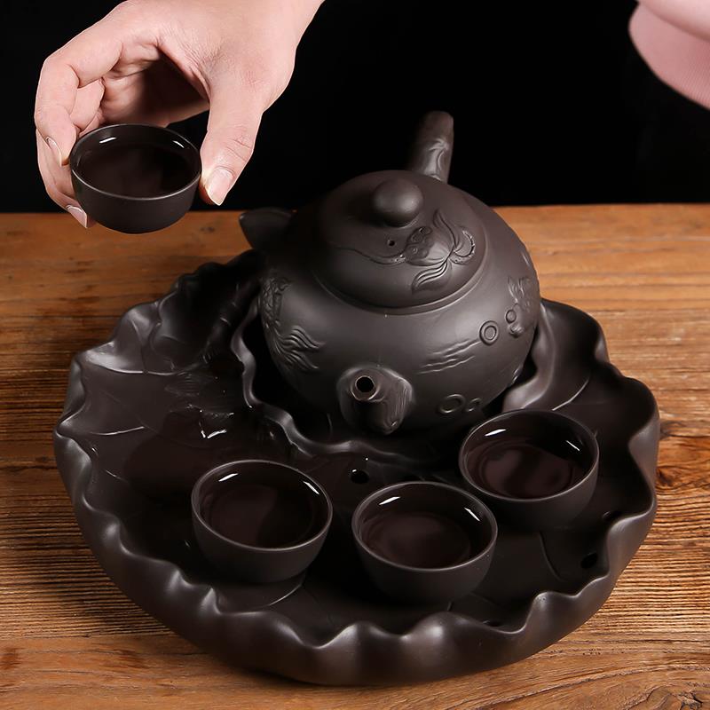 茶盘茶台紫砂ARQ大茶盘干泡陶台瓷具简茶约家用小号圆形茶盘托储