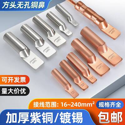 方头铜鼻子无孔国标压线鼻ZQDT-10/16/35/50平方紫铜空开接线端子