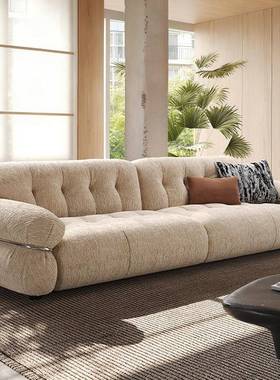 奥黛丽沙发法式覆古奶油风客厅直排三人位中古风黑糖云朵布艺沙发