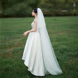 双层四层新娘拖地长头纱4米1.5米长，白色超长拖尾主婚纱配饰带发梳