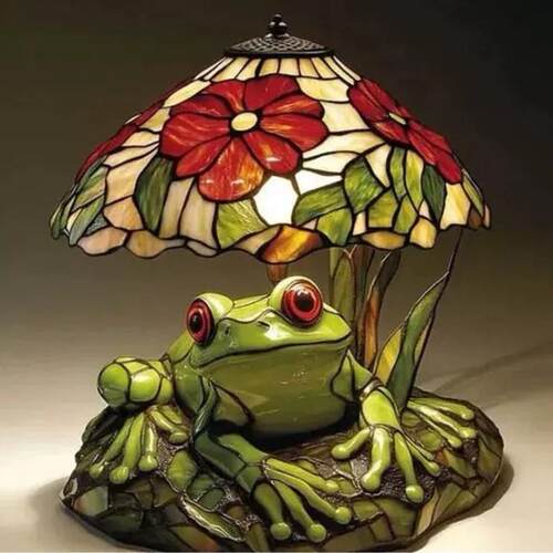 跨境新品Frog & Flower Stained Lamp 青蛙与花朵造型台灯如图