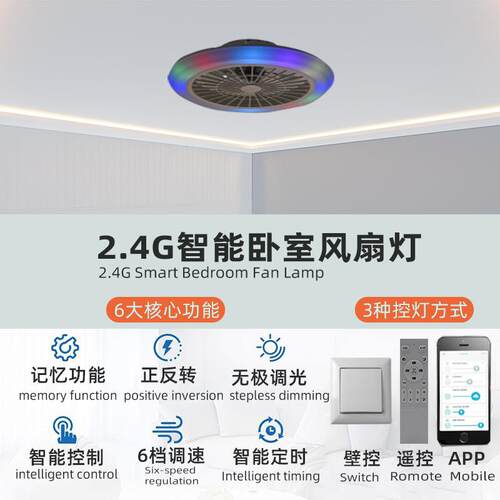 2.4G智能RGB风扇灯2025款无极调光餐厅风扇灯全塑料压克力风扇灯