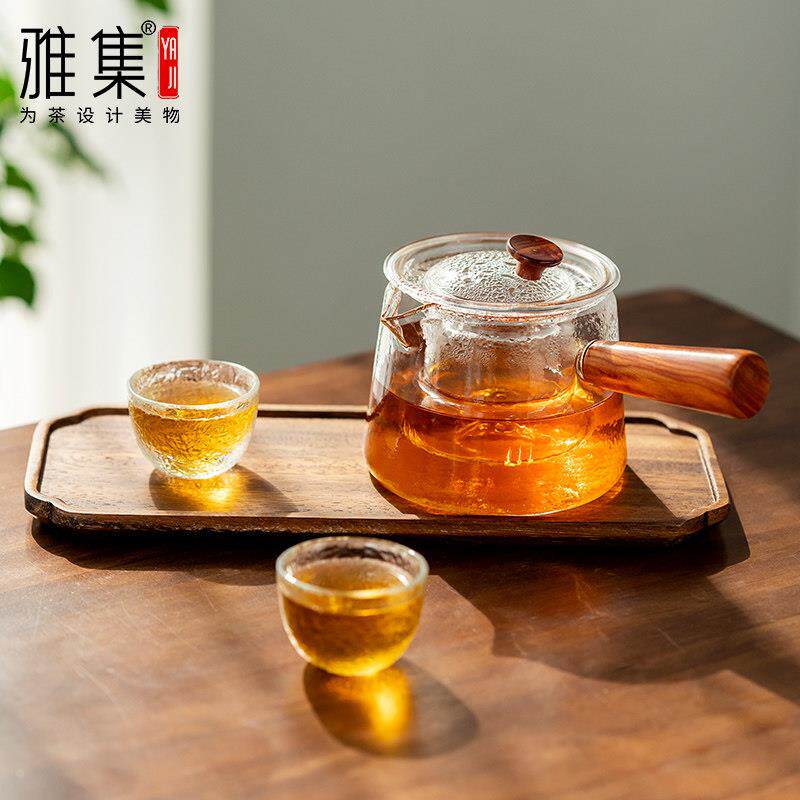 雅集茶具锤纹侧把壶手工耐热玻璃茶壶煮茶泡茶壶耐高温泡茶器茶具
