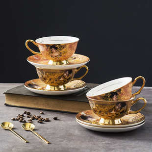 淘宝货源 下午茶杯轻奢复古风瓷杯 欧式 油画金边骨瓷咖啡杯碟英式
