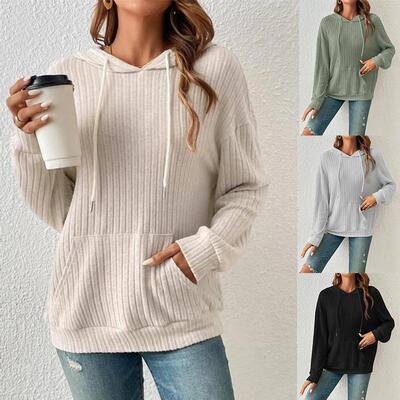 Women's Knitwear T Hooded Pit Strip Pocket Hoodie