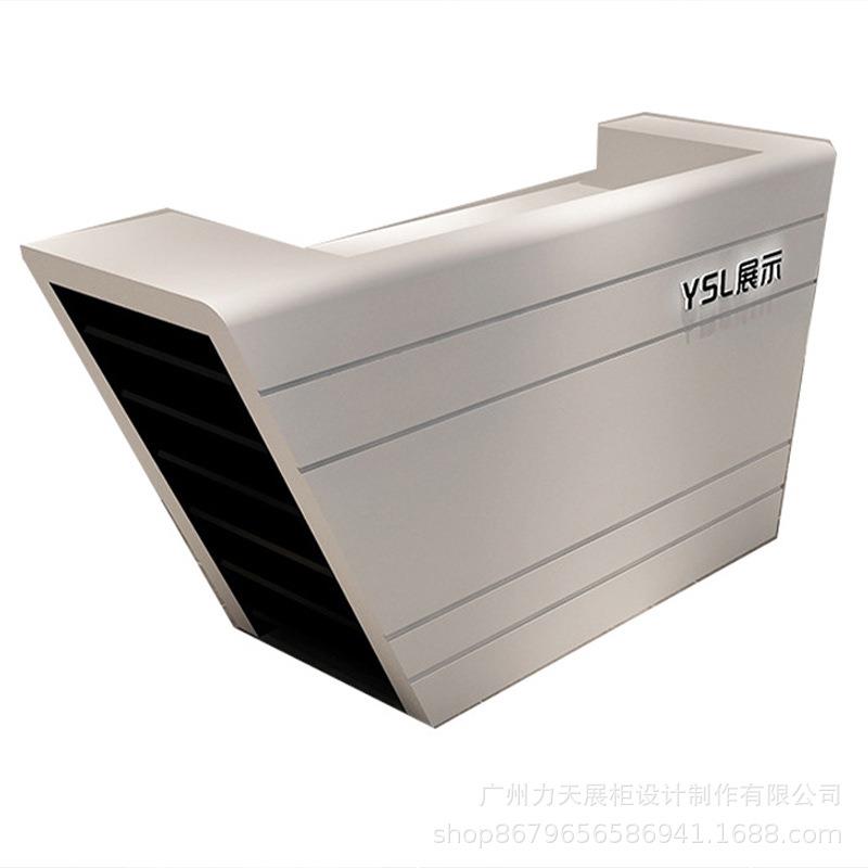白色简约时尚木质烤漆前台桌迎宾台玻璃服装店收银吧台展柜靠墙