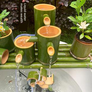 竹制自动流水装置循环摆件鱼缸鱼盆鱼循环过滤风水轮湿