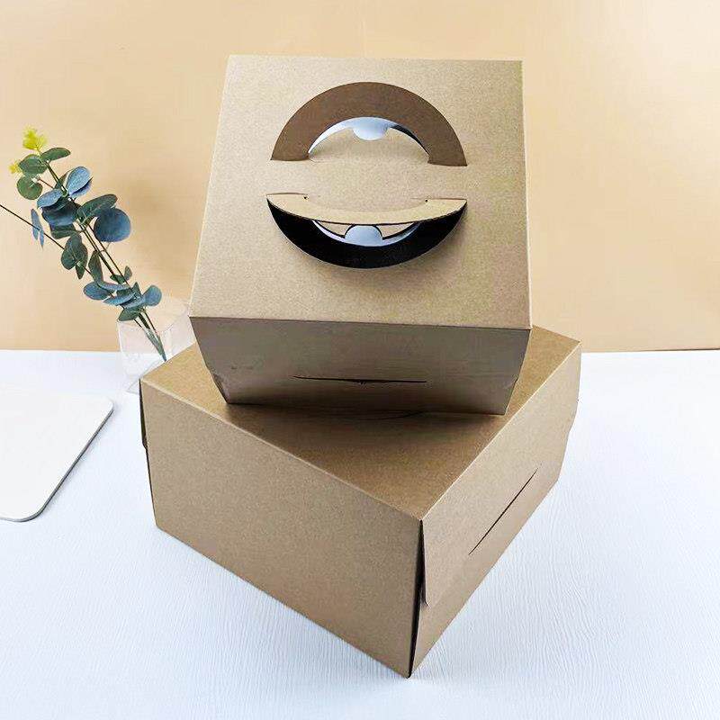 牛皮纸手提芝士蛋糕盒加高款4/6/8/10寸开窗千层烘焙包装打包盒