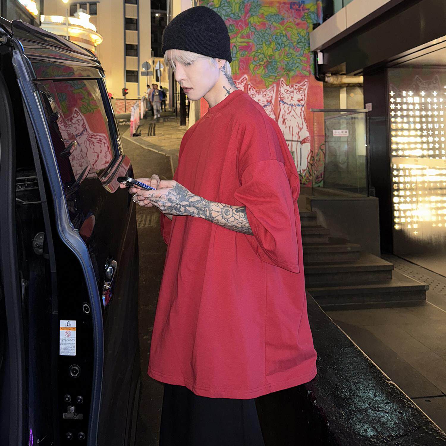 XXXL美式覆古重磅男生纯棉短袖小领口内搭oversize七分半袖T恤夏