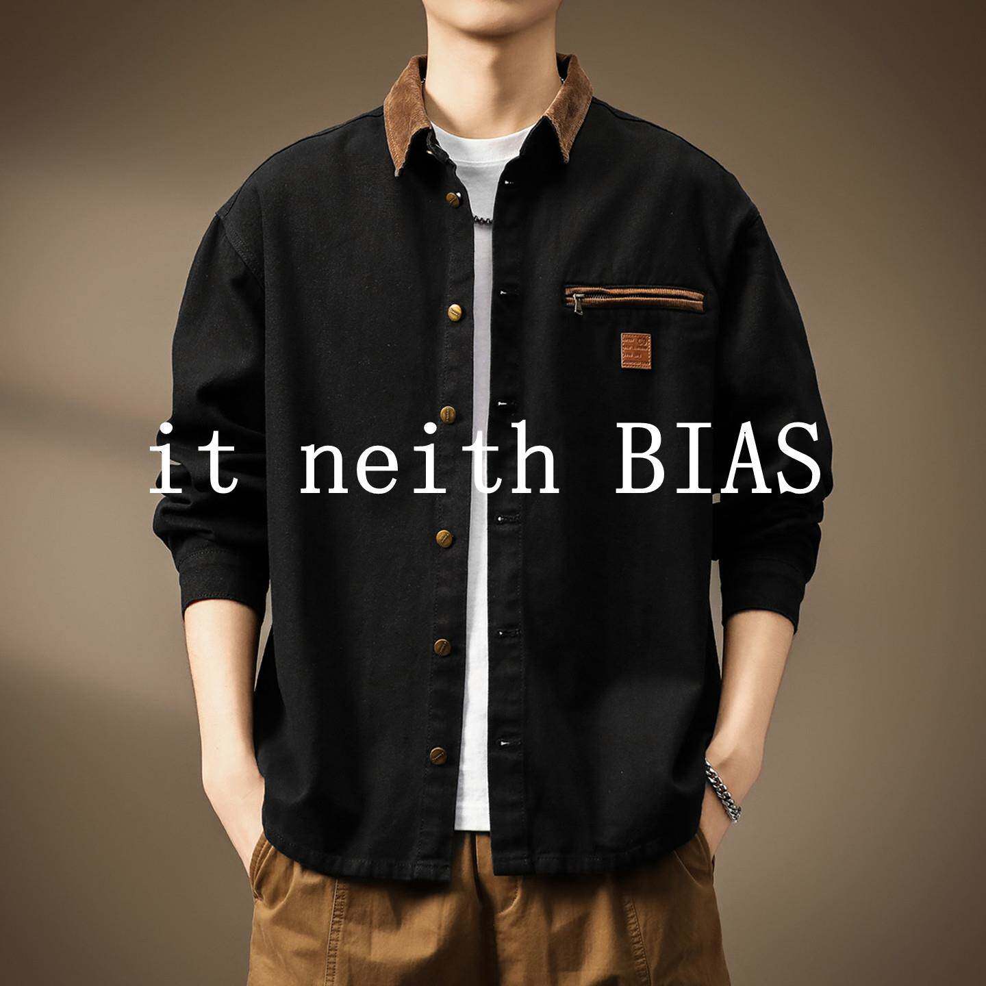 it neith BIAS美式猎装衬衫外套男春秋新款撞色拼接翻领工装夹克