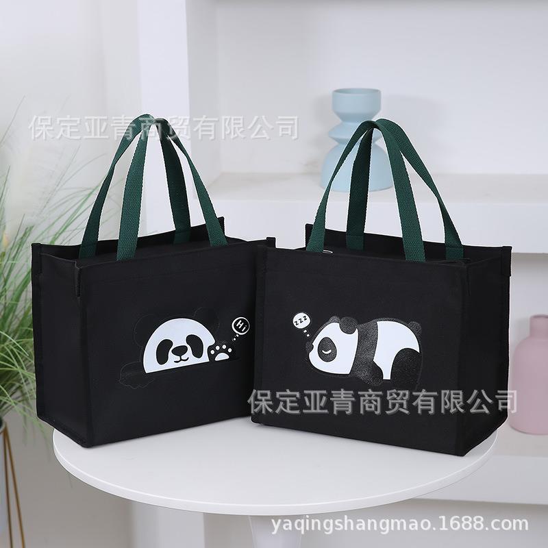 新款黑色日式大容量牛津布手提袋上班午餐铝箔保温层饭盒袋便当包