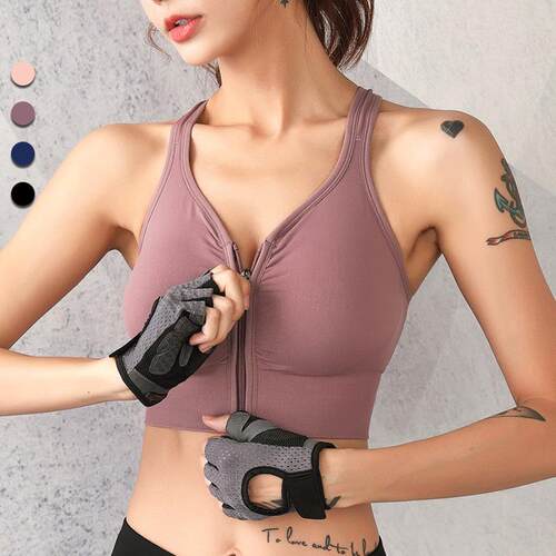 Sports zipper bra without steel ring yoga running women's